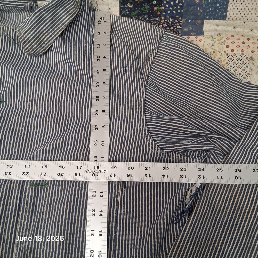Vintage 1970s Oshkosh B Gosh Hickory Stripe Chore Coat Size 44 Large Railroad - Picture 12 of 14